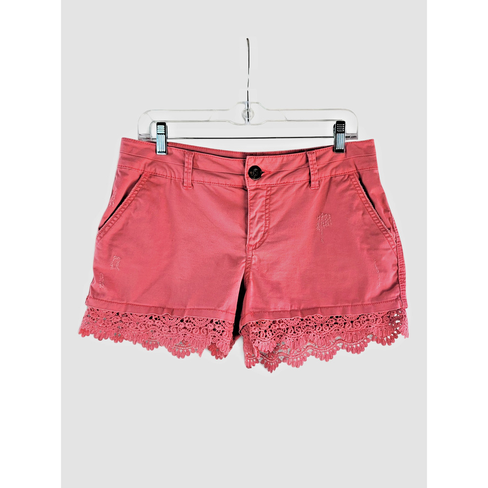 2/$15 MAURICES Distressed Coral Lace Trimmed Mid Rise Shorts in Women's Size 5/6 - Picture 3 of 16